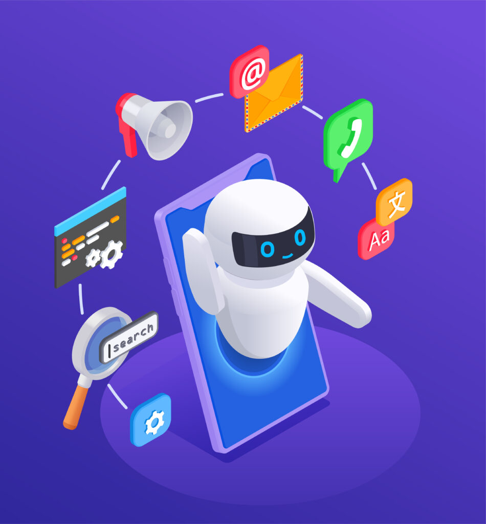 How digital marketing has changed with AI? chatbot messenger concept illustration